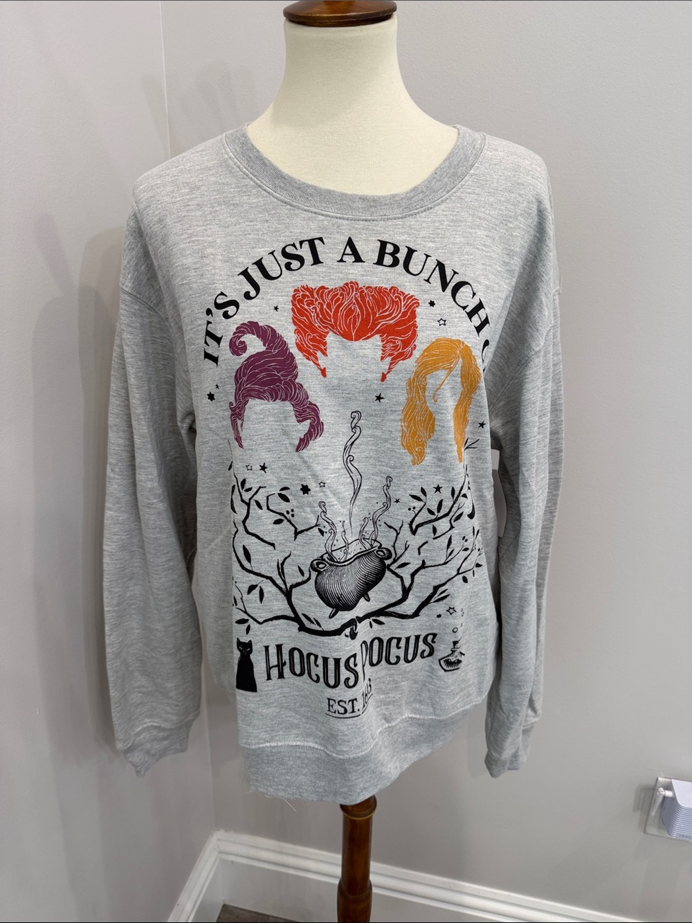 Graphic Hocus Pocus Crewneck Sweater - Light Gray with Multi-Color Print